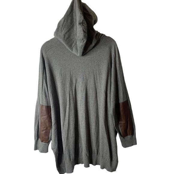 Lauren Ralph Lauren Plus 2X Gray Hoodie Pullover Faux Leather Elbow Patches - Picture 8 of 11